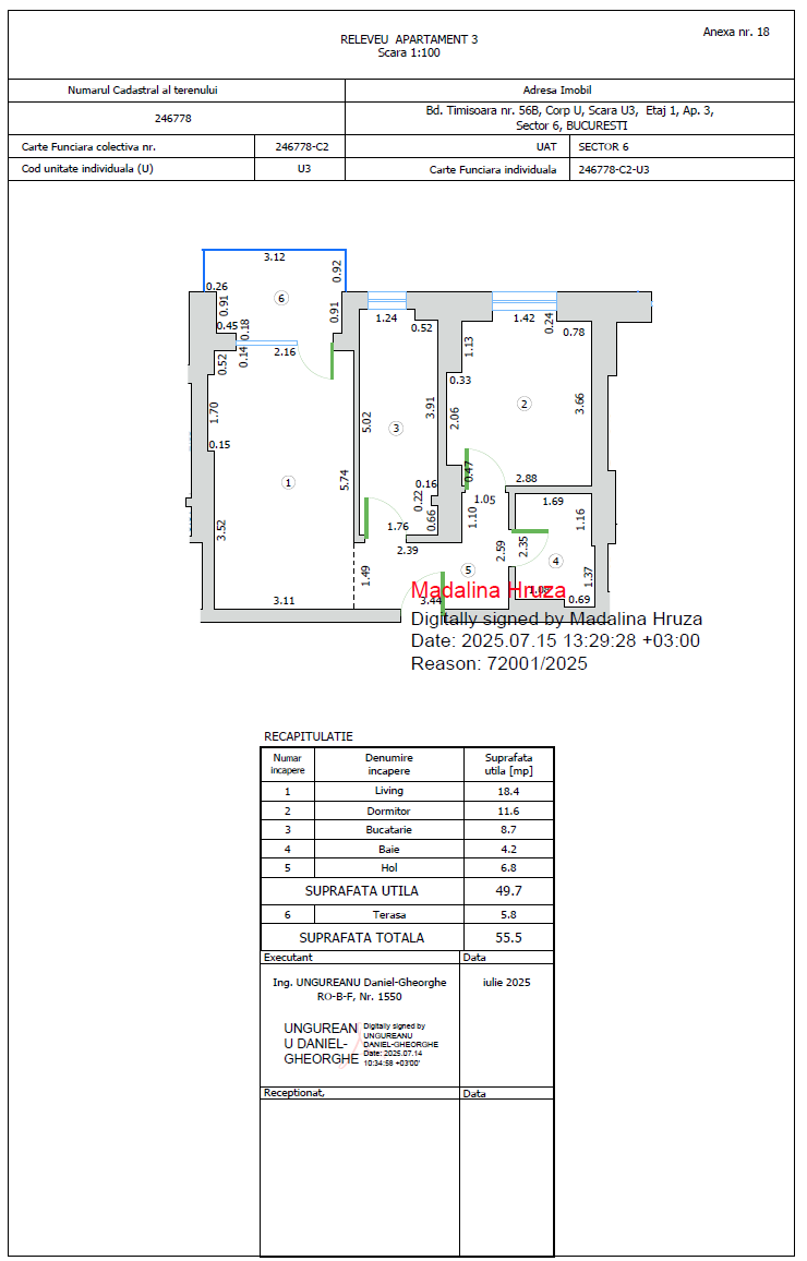 Releveu Cadastral Apartament 3 Corp U Scara U3